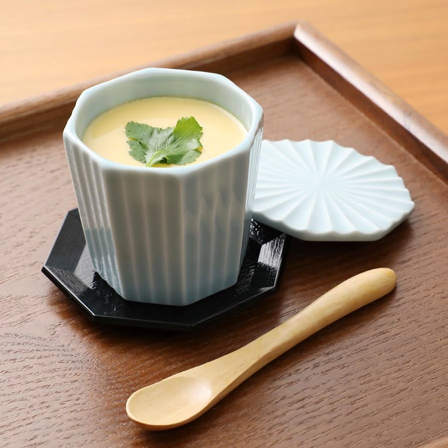 Amazon | 茶碗蒸し 器 蓋付き 受け皿付 5個セット おしゃれ 青白磁