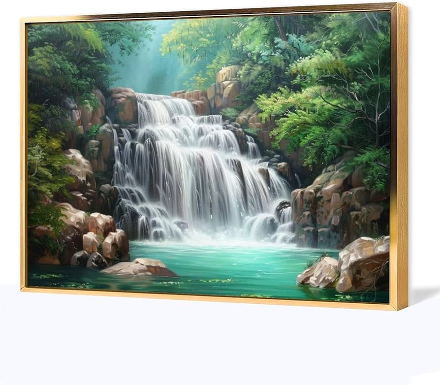 Amazon.co.jp: 絵画 深い山と古い森の滝インテリア 絵画 美しい自然の
