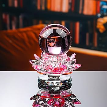 Amazon.co.jp: クリスタルボール 蓮の花 回転可能 蓮台座 クリスタル