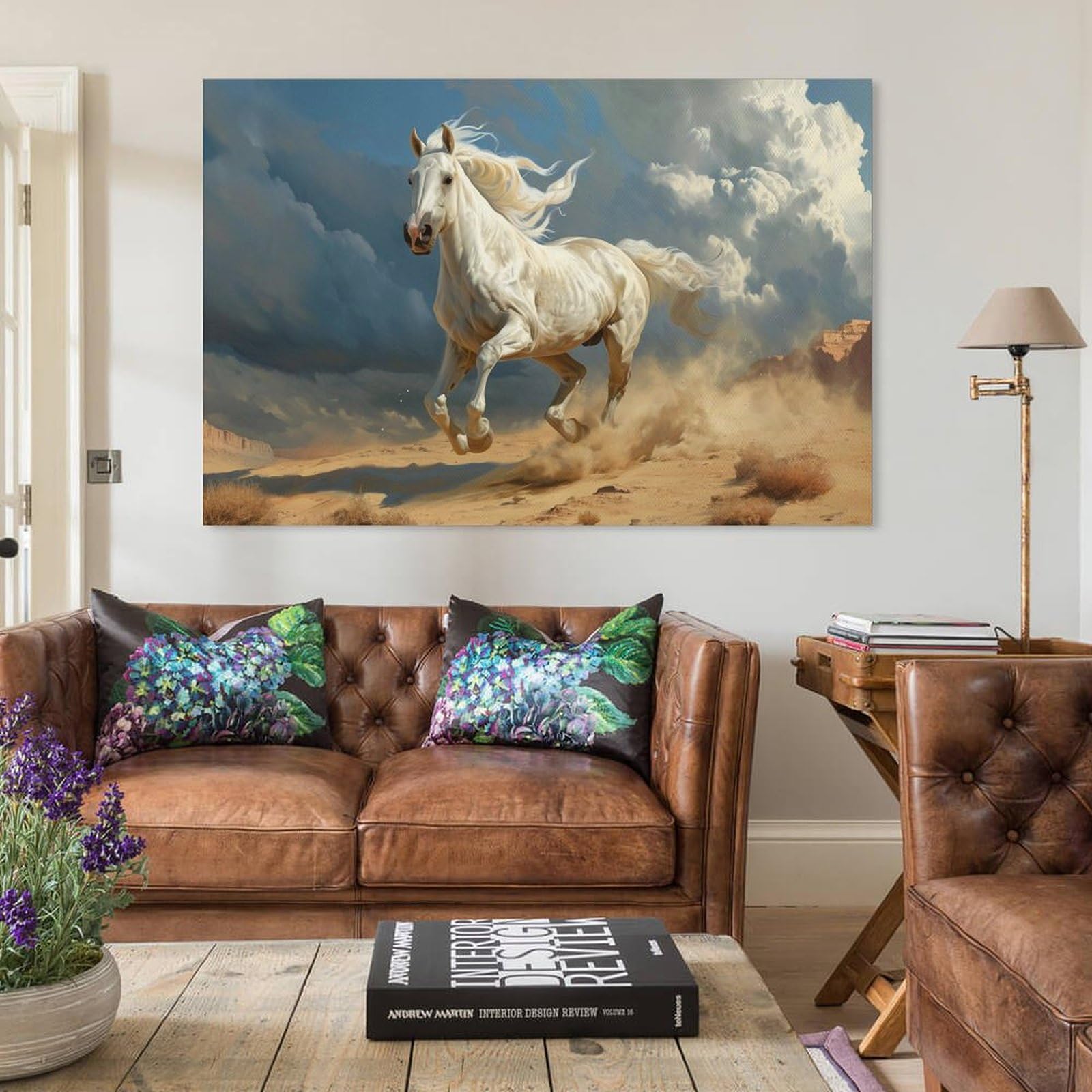 Amazon.co.jp: 絵画 疾走する白い馬インテリア 絵画 動物写真撮影 動物