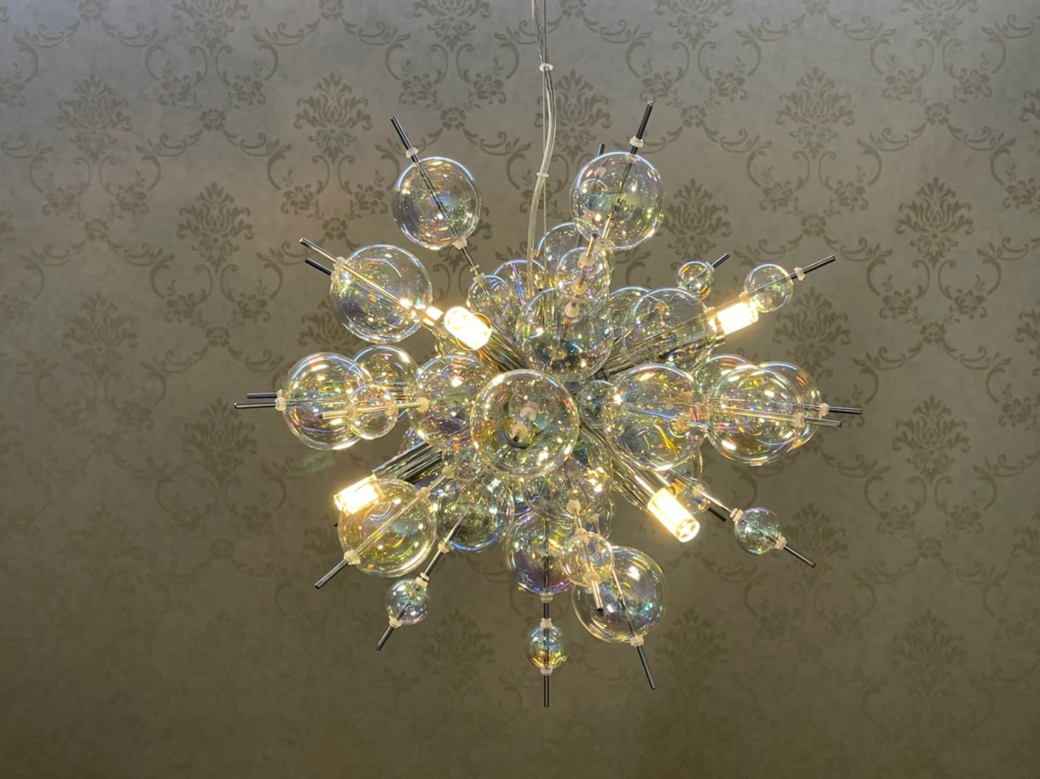 バブルガラスシャンデリアペンダントライト胡桃オーロラスリガラス白