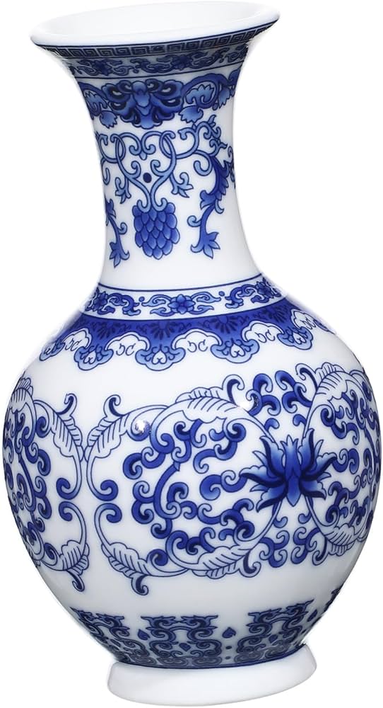 Amazon.co.jp: USHOBE 陶器 花瓶 青 白 磁器 花瓶 中華風 スタイル 花