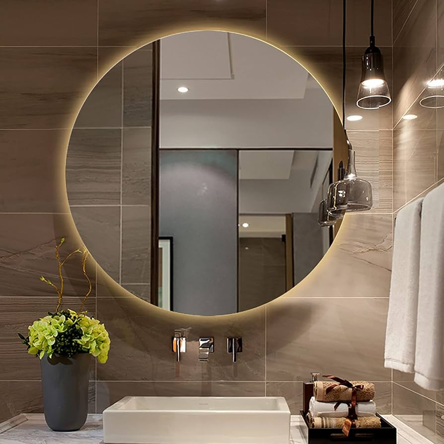 Amazon.co.jp: 洗面所 LED ミラー 浴室鏡 照明付き 丸型直径 50/60 cm