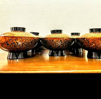 Amazon.co.jp: 会津塗金虫食塗吸物椀揃5客セット職人の丁寧な技が光り