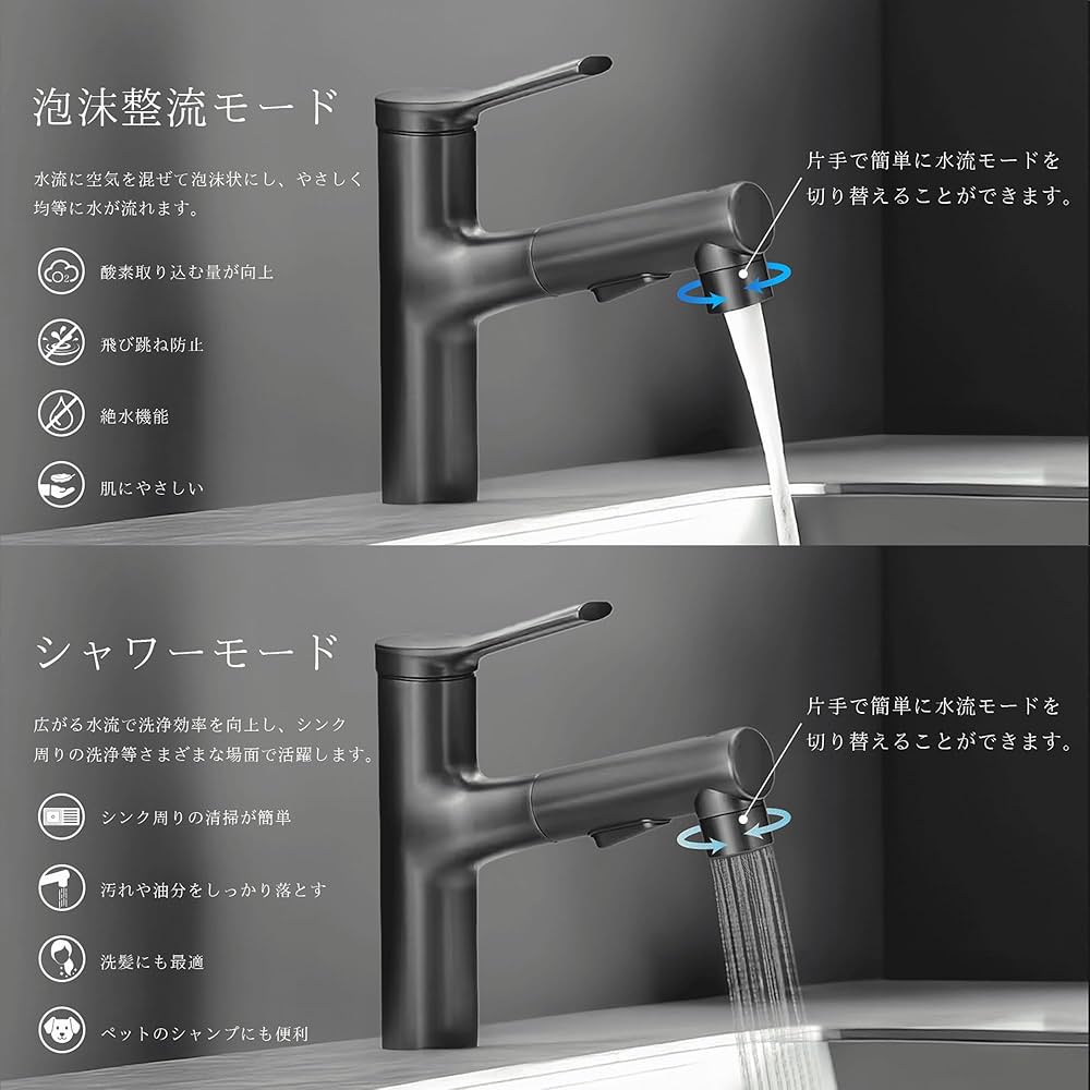 Amazon | 洗面蛇口 噴水機能付き 浴室用水栓 洗面 洗髪用 混合水栓