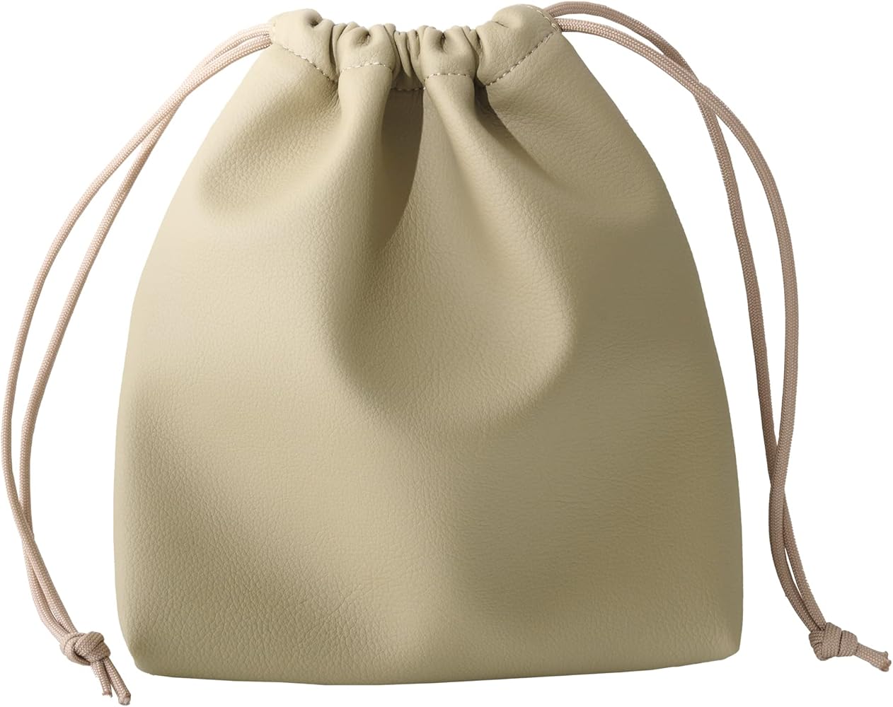 Amazon | サボテンレザー 巾着バッグ(ベージュ/縦約20.5cm × 横約18.0