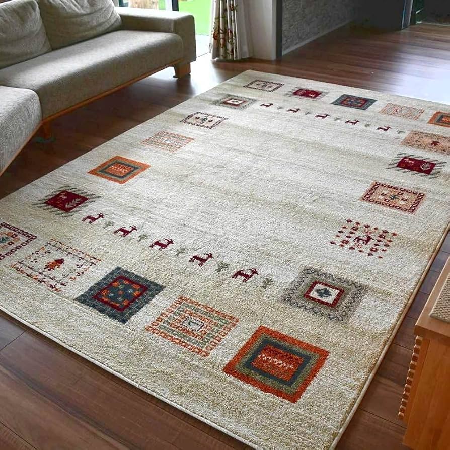 Amazon | ラグ 北欧 ギャッベ柄 240x330cm 約 6畳 長方形 ウィルトン