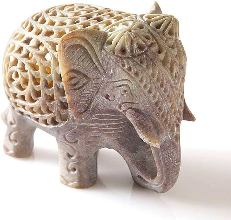 Amazon.co.jp: ソープストーン彫りの象の置物 母ゾウの彫刻 内側に