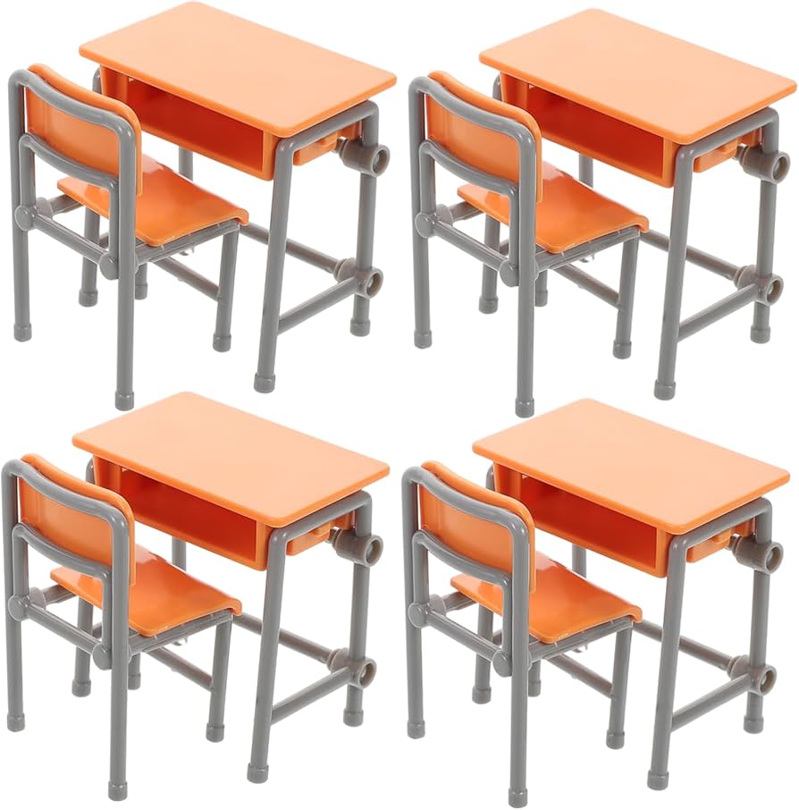 Amazon.co.jp: UPKOCH 4セットミニチュア学校机と椅子モデル リアルな