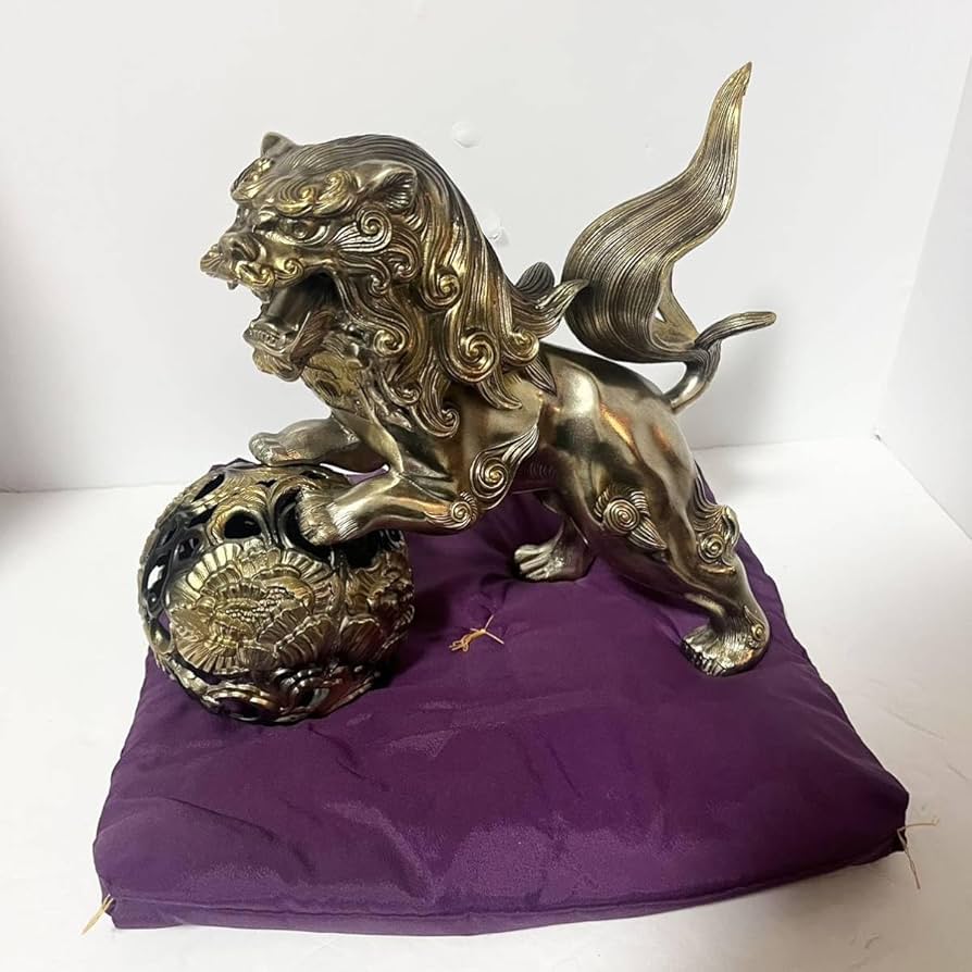 Amazon.co.jp: 高岡銅器工芸品 玉乗り獅子 置物 アンティーク 金色