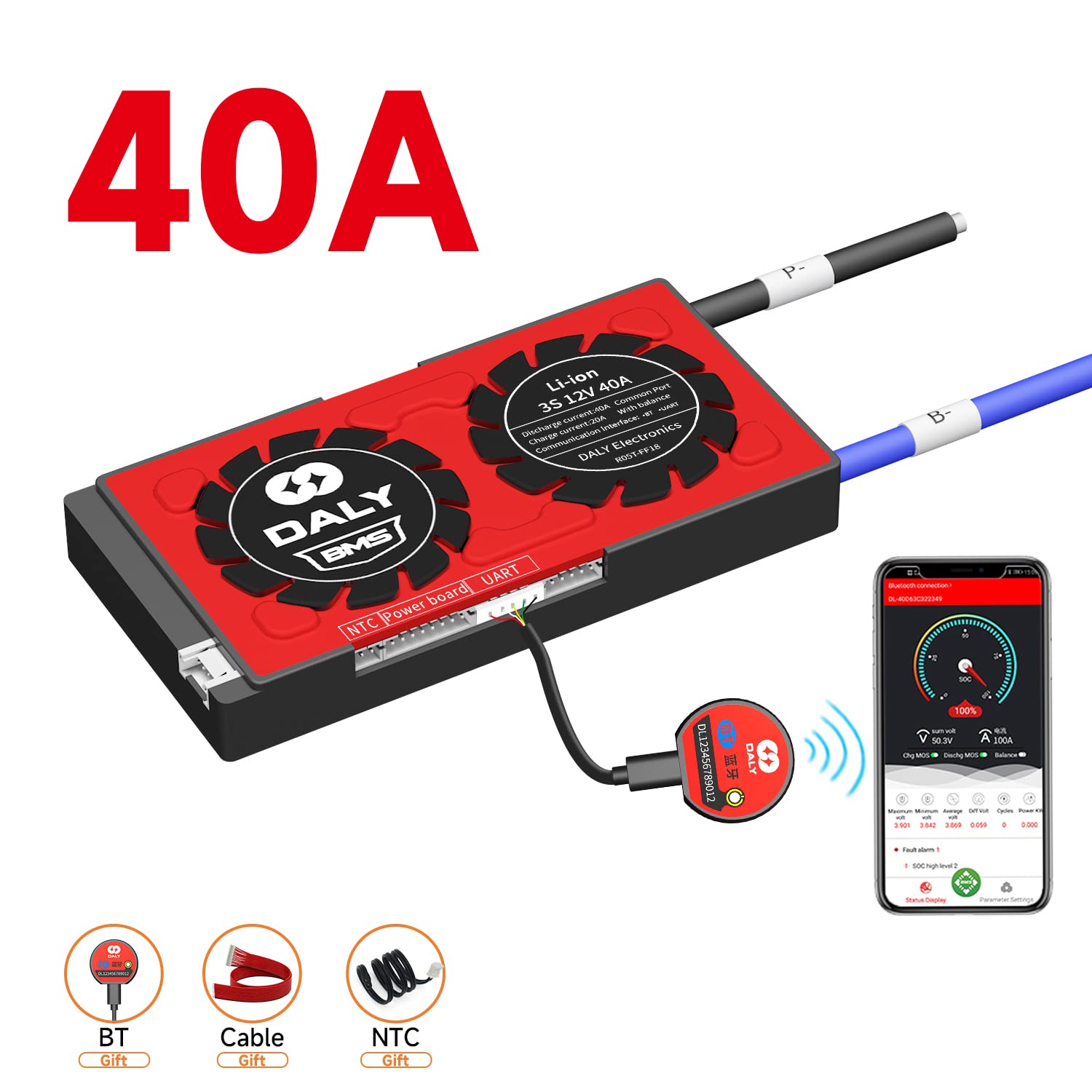 Amazon.com: DALY Smart BMS Li-ion 3S 12V 40A with Bluetooth BMS