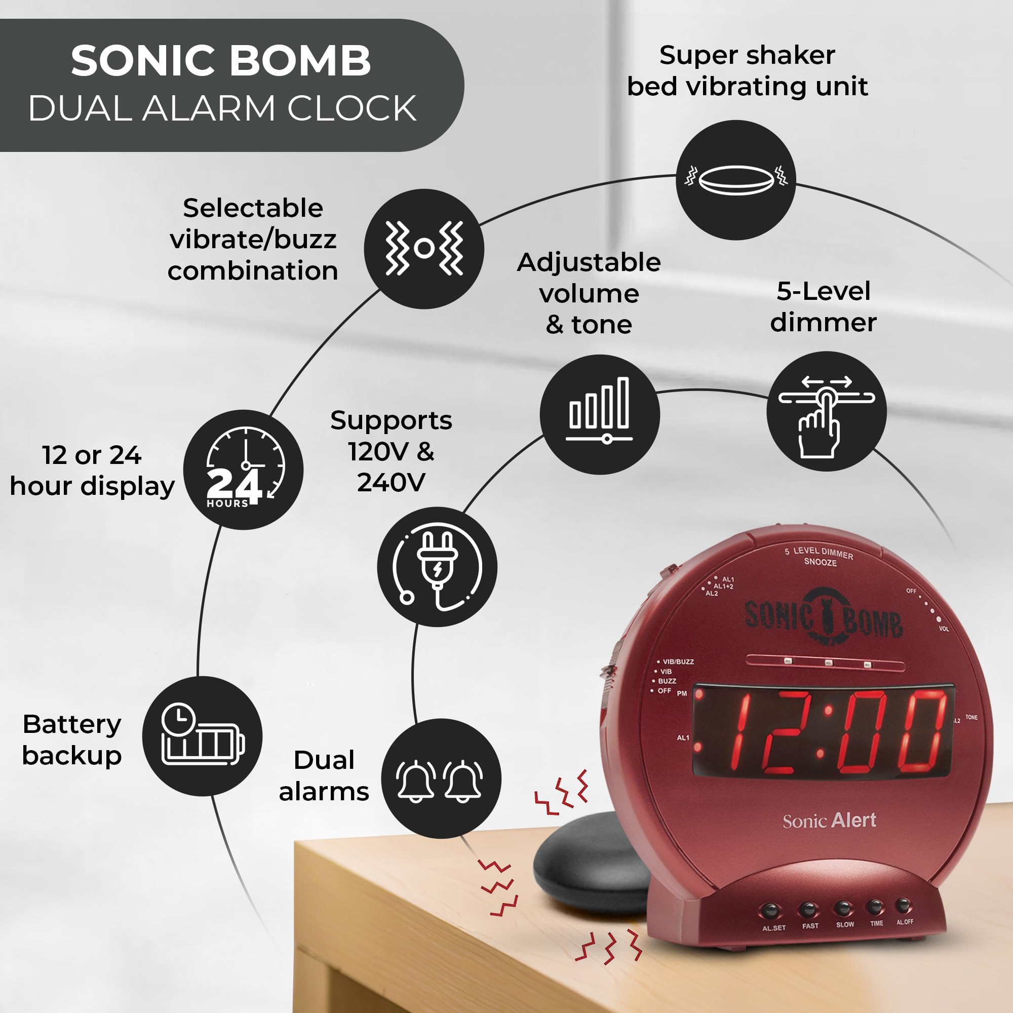 Amazon.co.jp: Sonic Alert ソニックボム デュアル目覚まし時計 ベッド