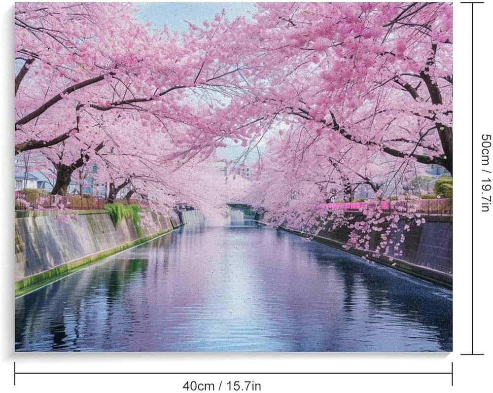 Amazon | 春には川沿いに咲く桜 数字キットによる絵画 数字油絵 美しい