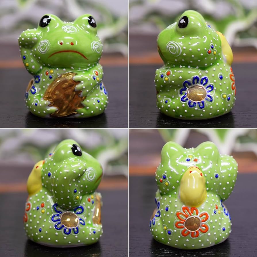 Amazon.co.jp: 和座の蔵 開運 カエル 置物 九谷焼 小判かえる 盛 陶器