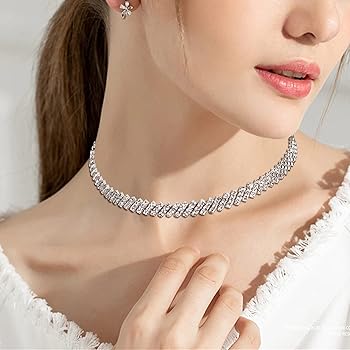 Amazon | Fansilver ラインストーンチョーカーネックレス キラキラ
