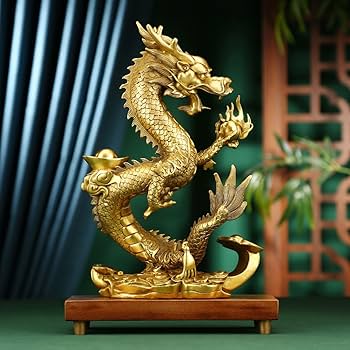 Amazon.co.jp: 昇運金龍 龍 クリア 大開運 風水黄金龍 31cm 銅器 縁起