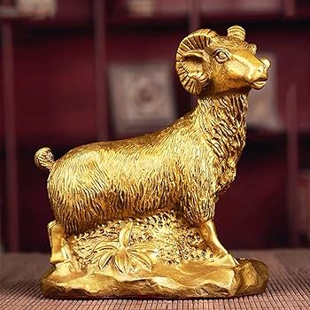 Amazon.co.jp: Addune 真鍮 風水 中国の干支 ヤギ 置物 金色の幸運の羊