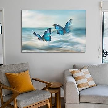 Amazon.co.jp: 絵画 2 つの美しい青い蝶 アートパネル ポスター