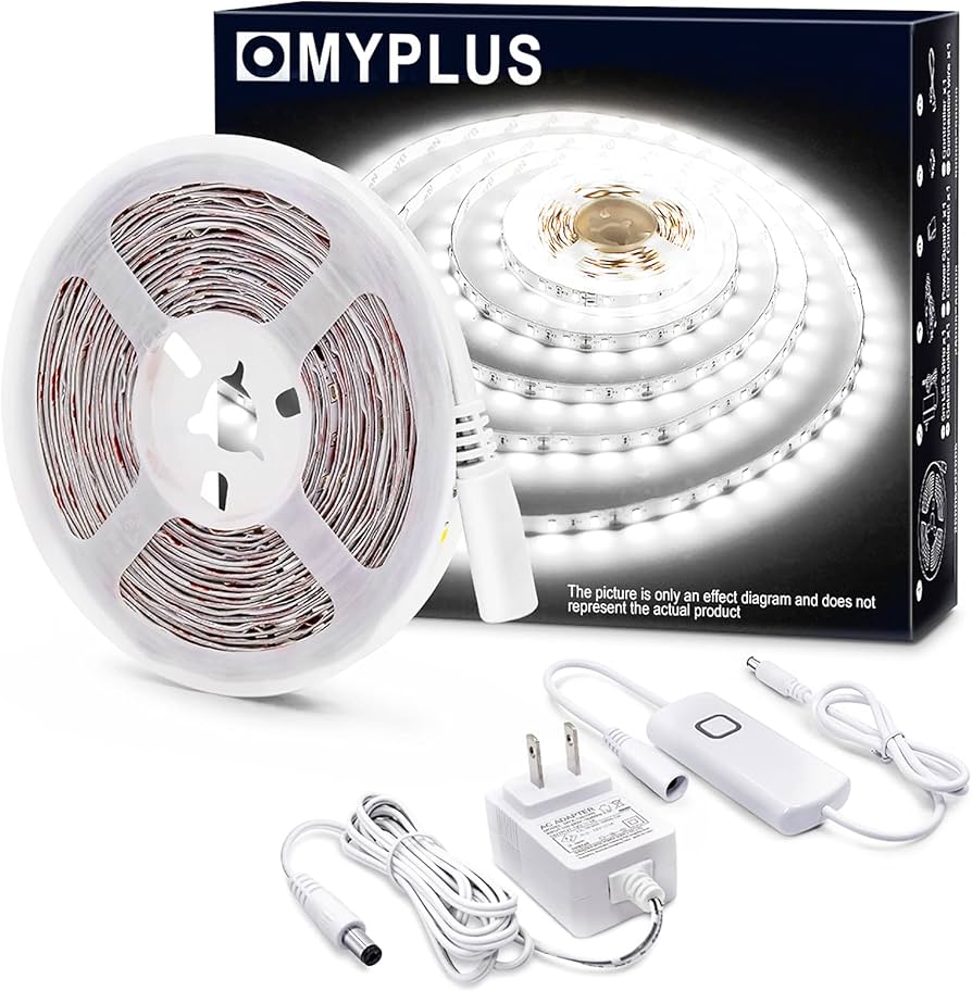 MYPLUS LED Strip Lights White, 16.4ft Daylight White 6000K LED