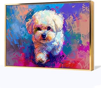 Amazon.co.jp: 絵画 かわいいビションフリーゼがあなたに向かって