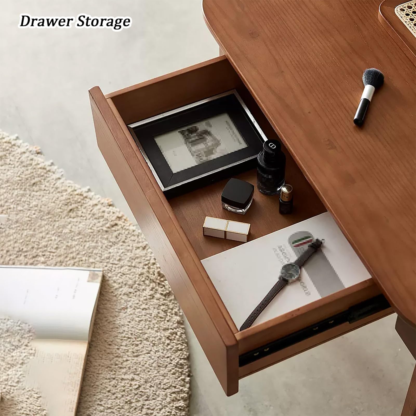 Amazon｜JIAOCKJIAO ラタン製化粧台、取り外し可能なミラー付き