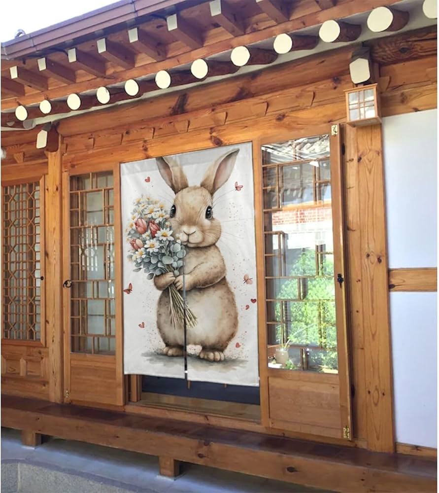 Amazon｜うさぎ 兎 ウサギ 花 可愛い のれん 間仕切り 遮光 暖簾