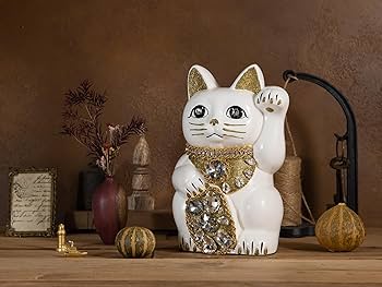 Amazon.co.jp: ご縁猫 ジュエリーキャット(L-SIZE 白 White）左手あげ