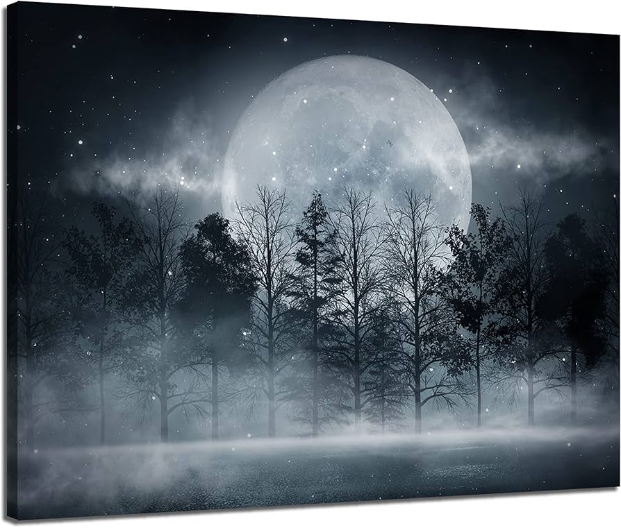 Amazon.com: Full Moon over Trees Wall Art Dark Forest Wall Decor