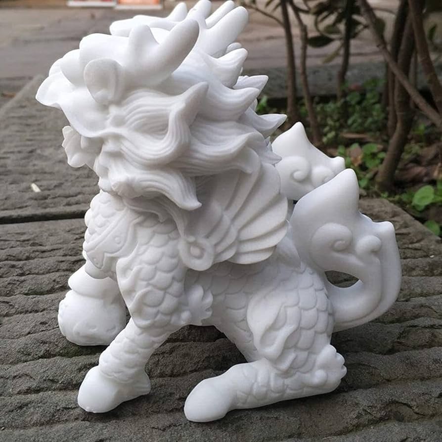 Amazon｜風水像、中国風水麒麟/チーリン像のペア、繁栄の白い麒麟石の