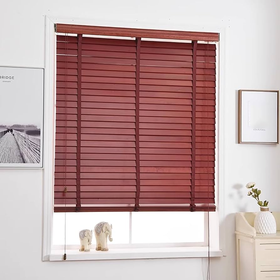 Amazon｜ブラインド リビングルームの木製ブラインド レッドブラウン