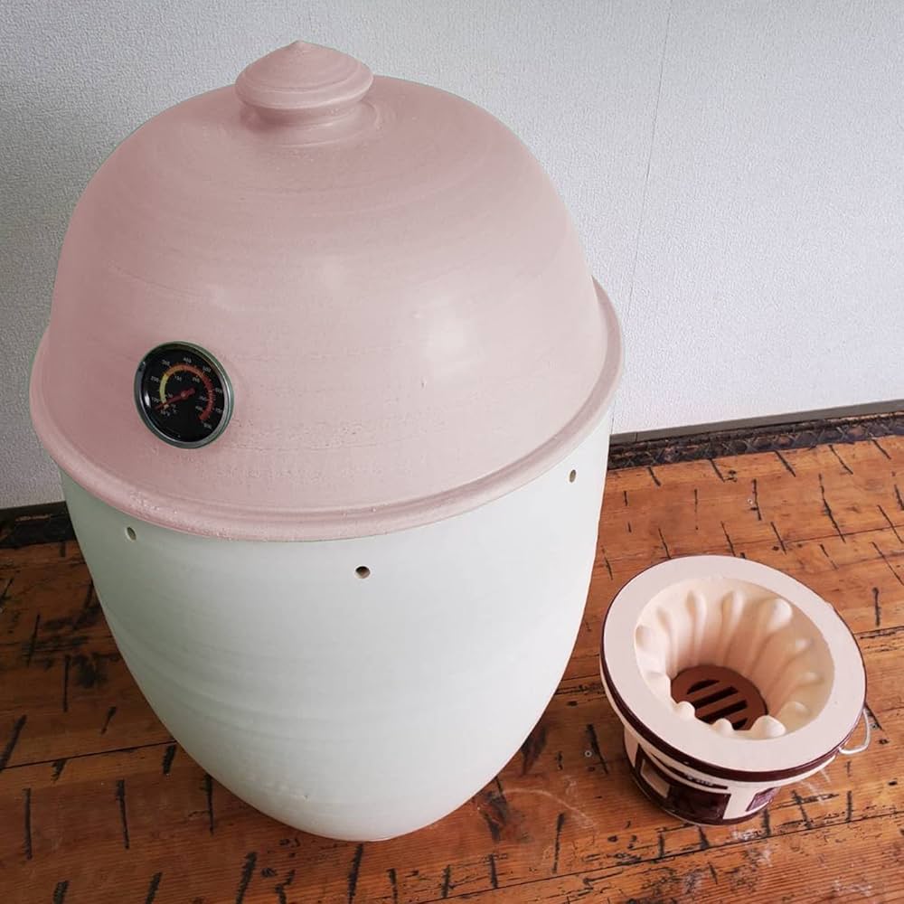 Amazon.co.jp: 信楽焼 焼き芋壺 ピンク 温度計付き 焼き網・七輪