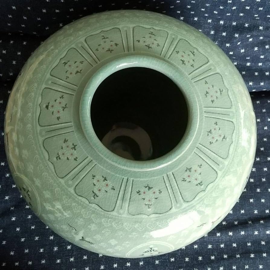 Amazon.co.jp: 古岩 金興福作 大型花瓶 高麗青磁 木 ／ ／壺／花瓶