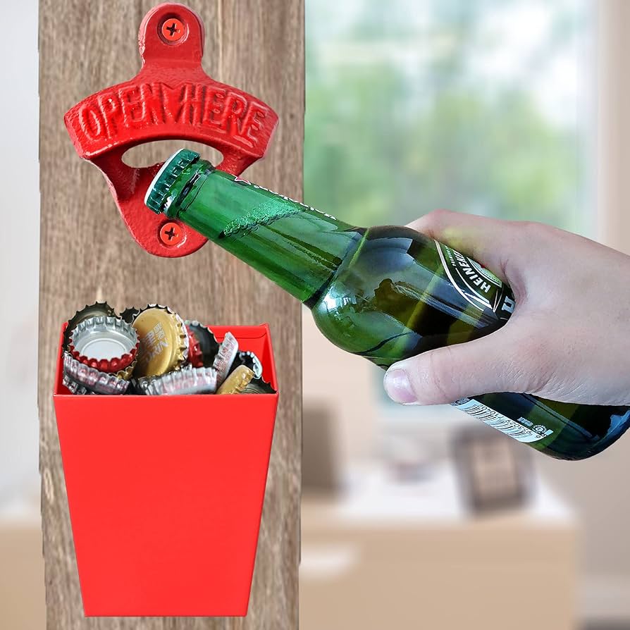 Amazon | Jumiok(ジュミオク) レッド 鋳鉄製 ビール栓抜き 壁取り付け