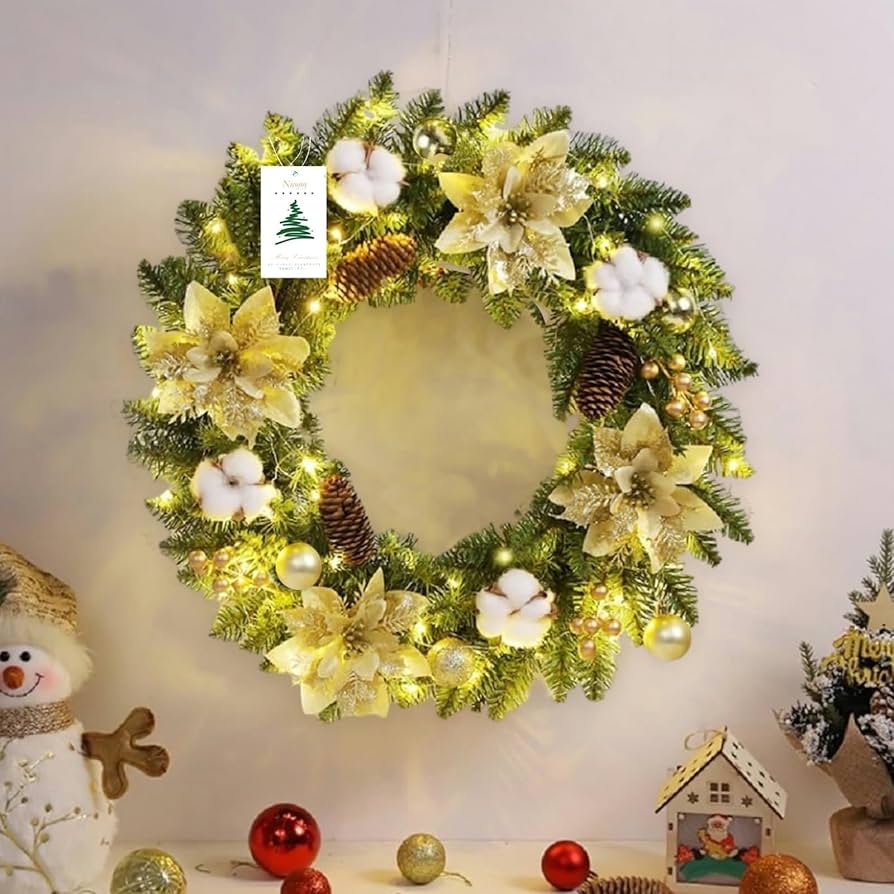 Amazon.co.jp: nicojoy クリスマスリース 玄関ドア用 直径40cm LED