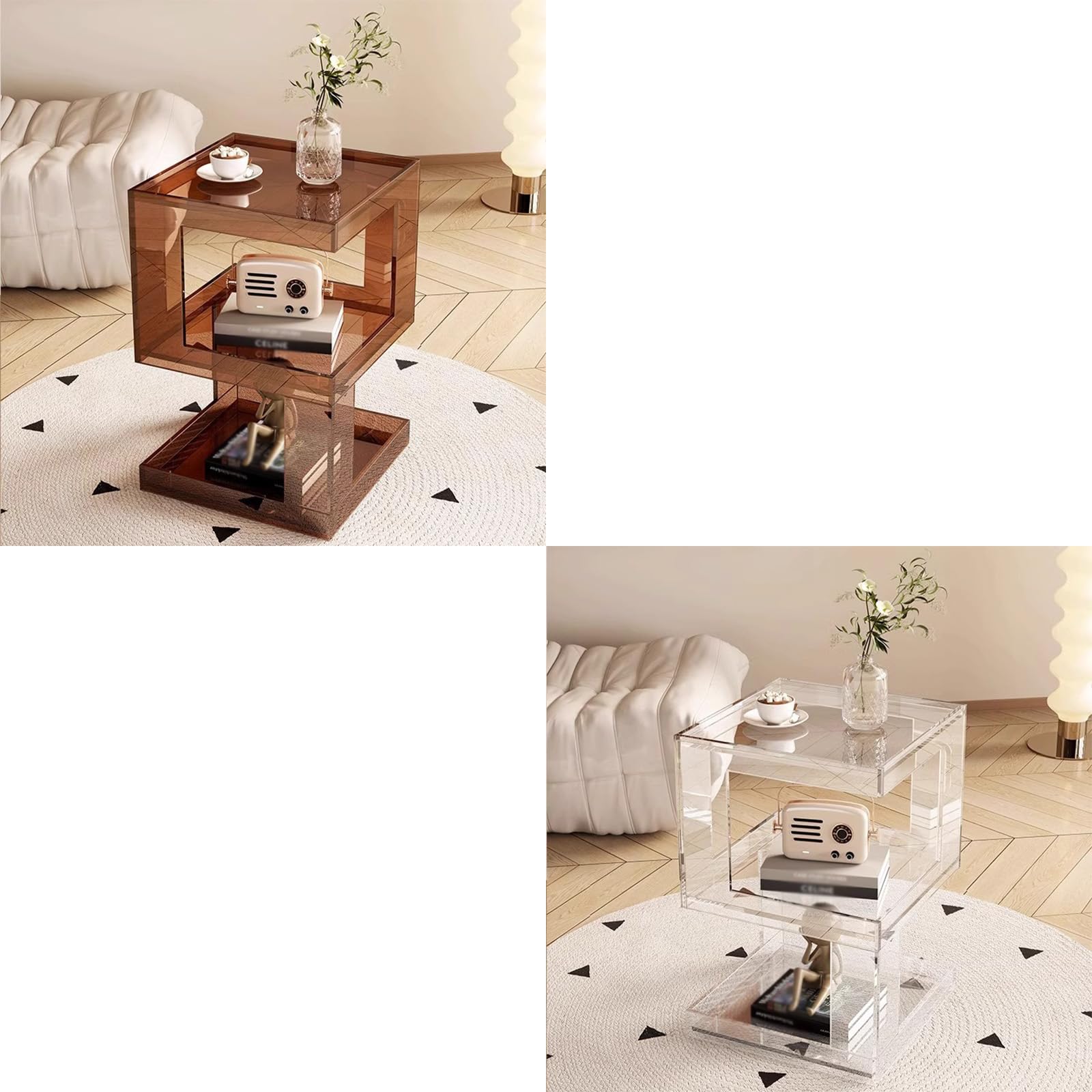 Amazon｜Dachsy 3段アクリルサイドテーブル、モダンな透明コーヒー
