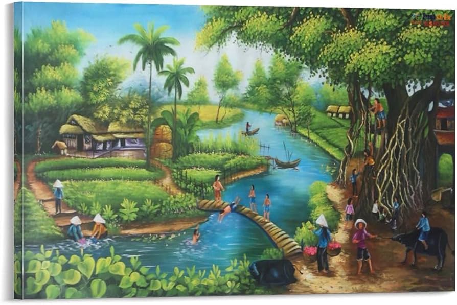 Amazon.com: HOMSOL Vietnamese Countryside Oil Painting, Hanoi