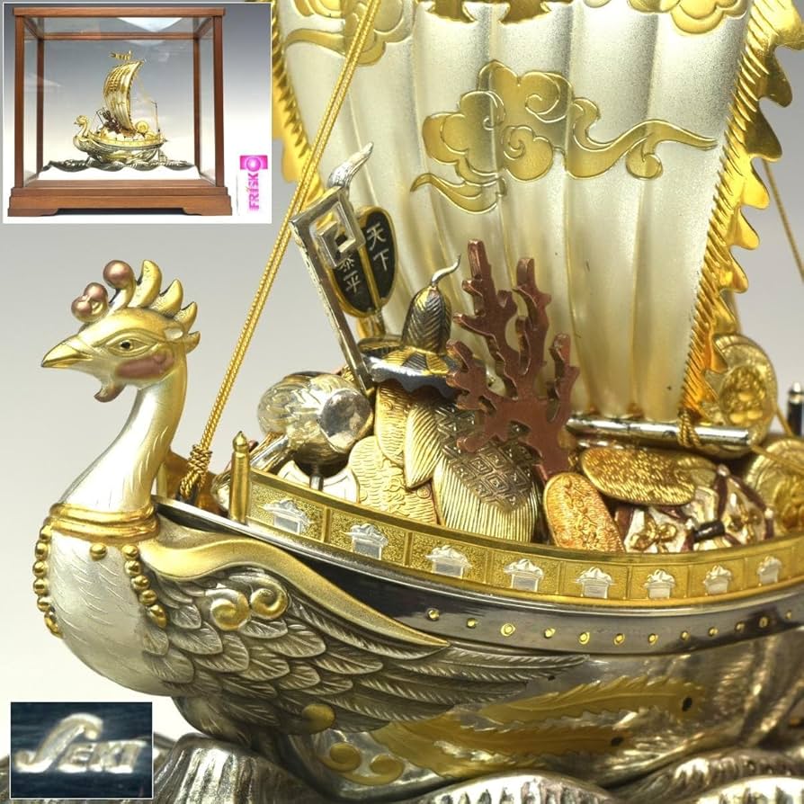 Amazon.co.jp: 趣楽 関武比古作 シルバー960 『鳳凰宝船置物』 船