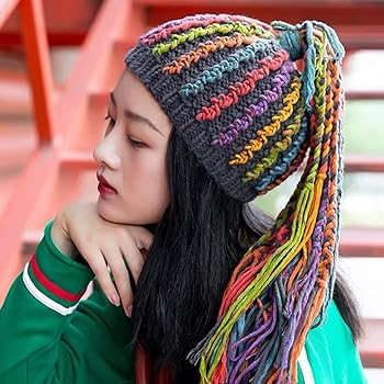 Amazon | ストライプ ウールキャップ カラフルなドレッドロック