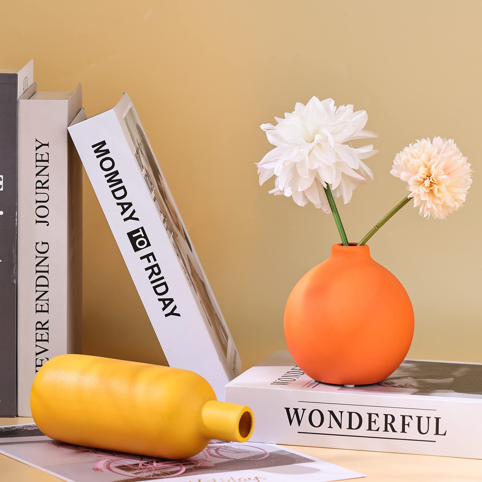 Amazon.co.jp: 陶器 花瓶 3点セット オレンジ 花瓶 青 花瓶 黄色 花器