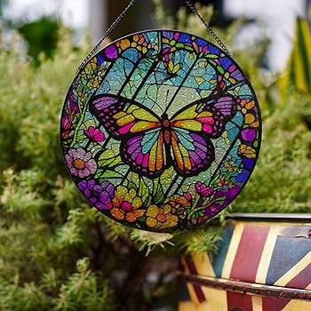 Amazon.co.jp: ZOYWEEZOY 蝶 ステンドグラス 窓掛け 7.9インチ 両面