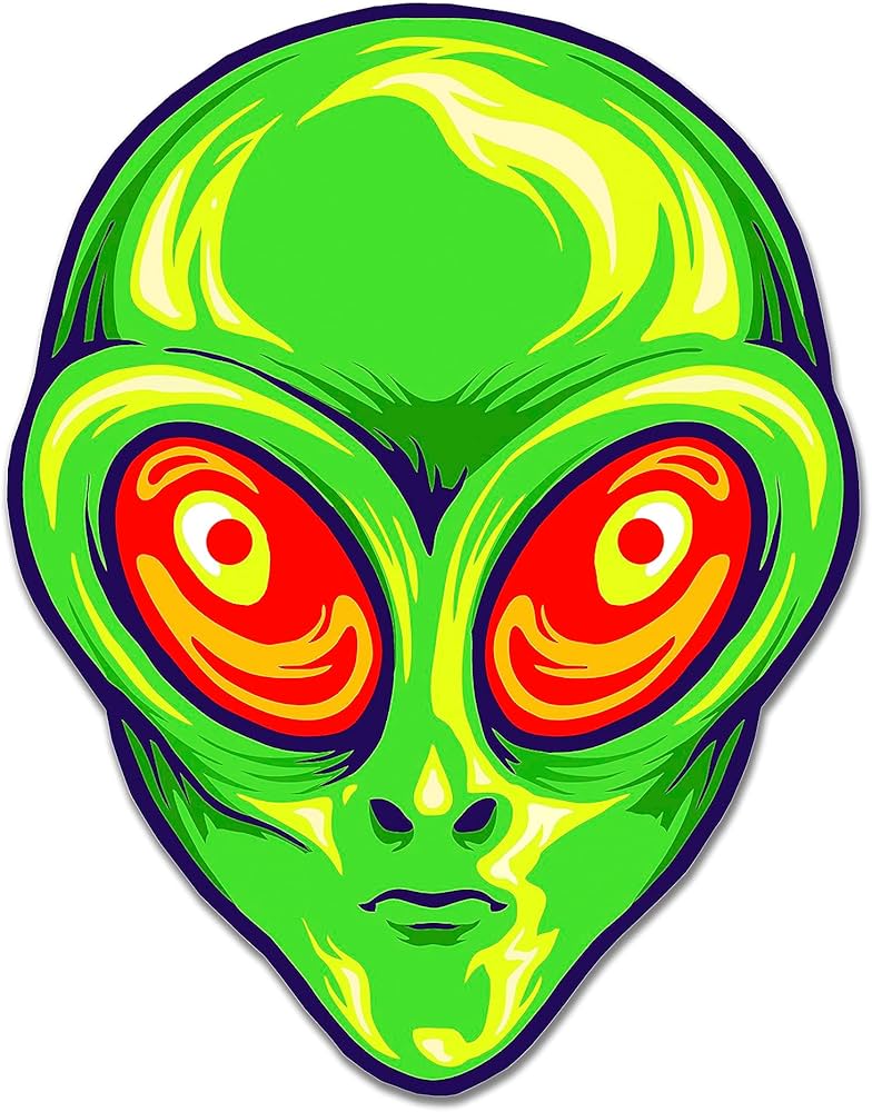 Amazon.com - Crazy Eyes Green Alien Head Sticker - Cartoon Aliens