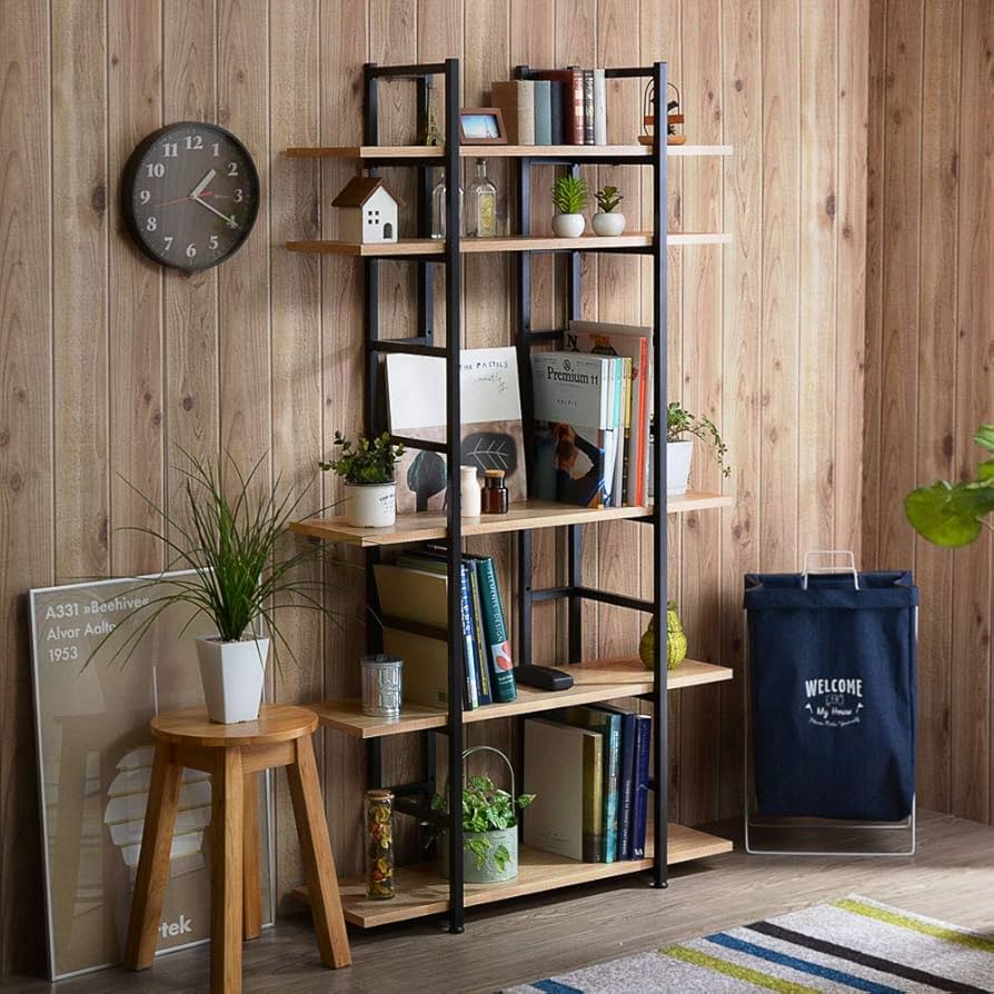 Amazon｜ワイエムワールド 本棚 オープンラック 5段 幅90cm 木製