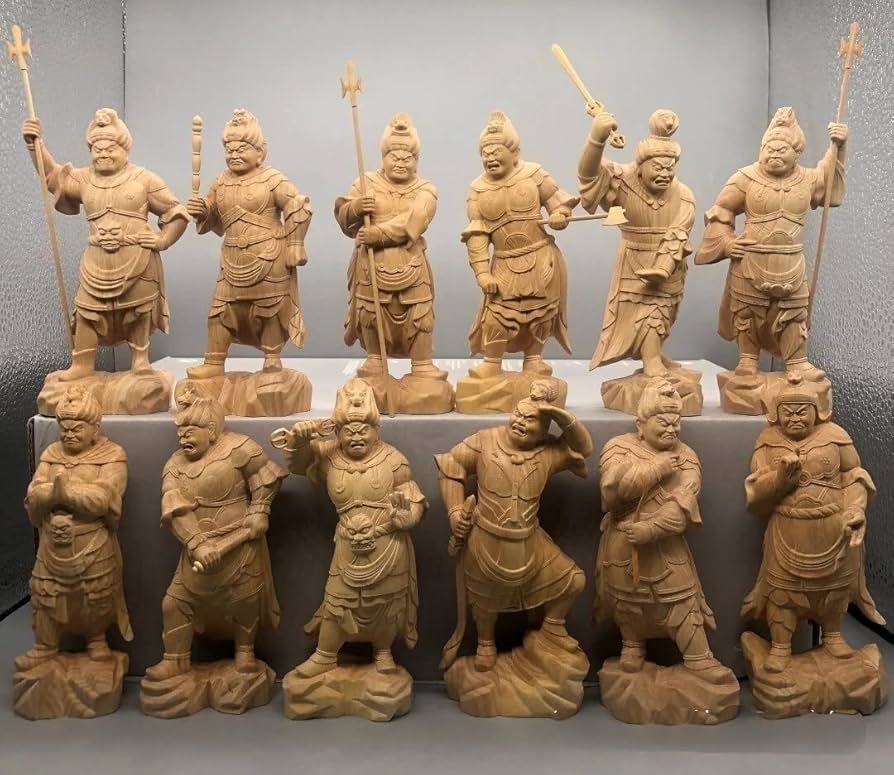 Amazon｜仏像 木彫り 十二神将 セット＿仏像 フィギュア 薬師如来