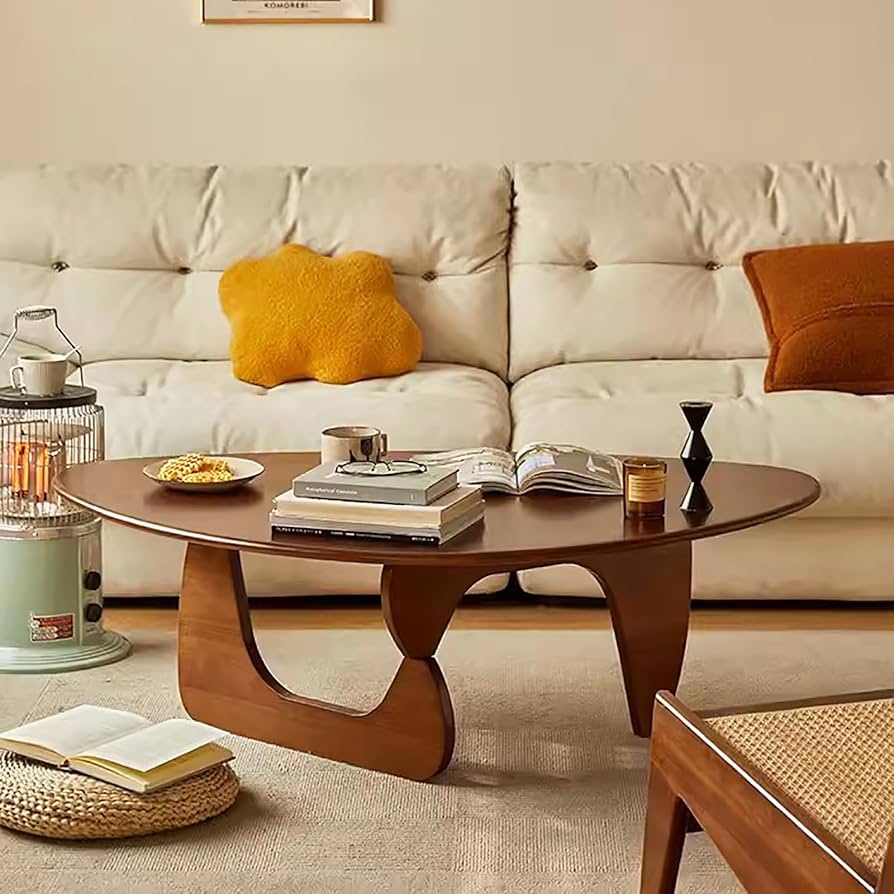 Triangle Coffee Table Rubber Wood,Mid-Century Modern Coffee Table