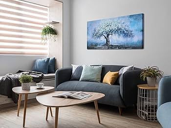 Amazon.com: Enartly Teal Tree Wall Art for Living Room, Blue