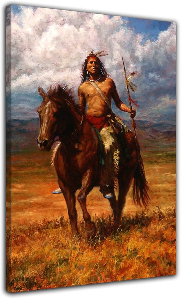 Amazon.co.jp: RAOMAAE ネイティブアメリカンインディアン戦士風景油絵