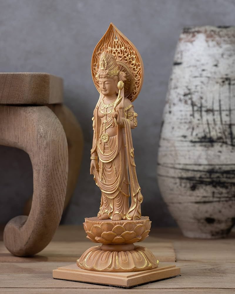 Amazon.co.jp: 極小仏 聖観音菩薩 13cm（木製：ツゲ 金泥仕上）＿聖