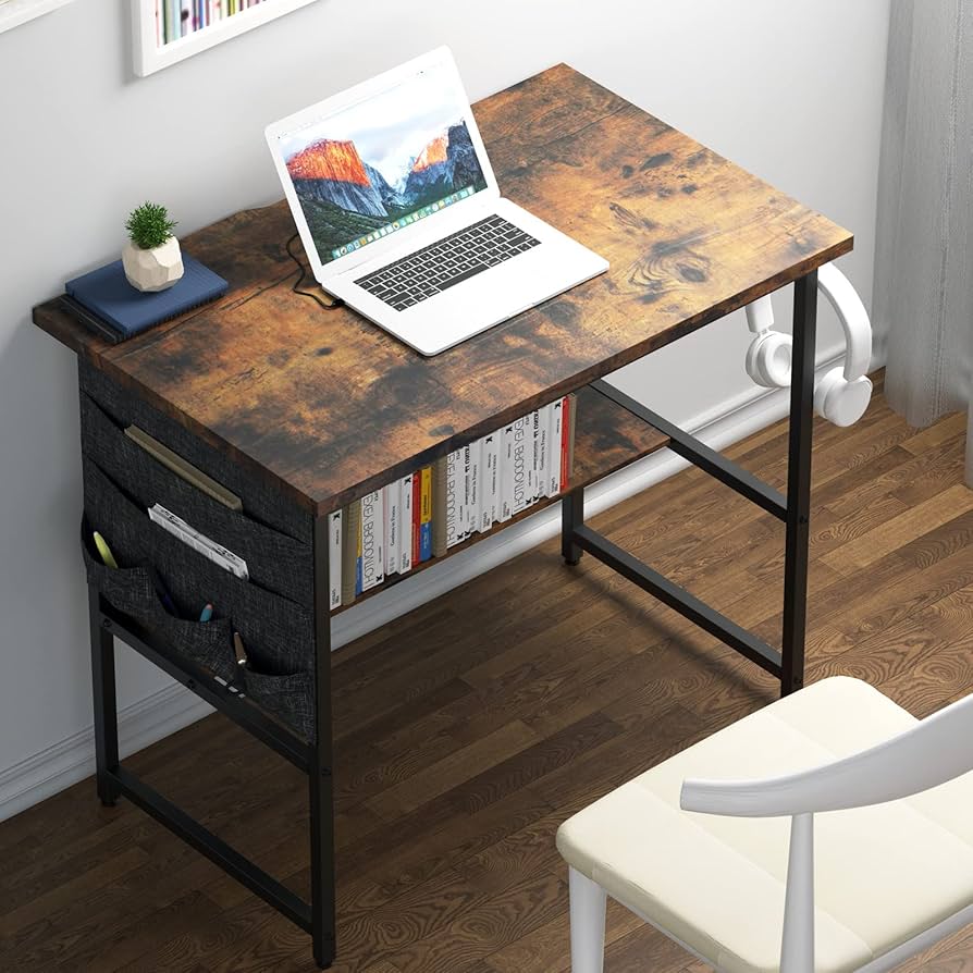 Amazon | ZXD pcデスク ラック付き 幅80cm×奥行50cm パソコン つくえ