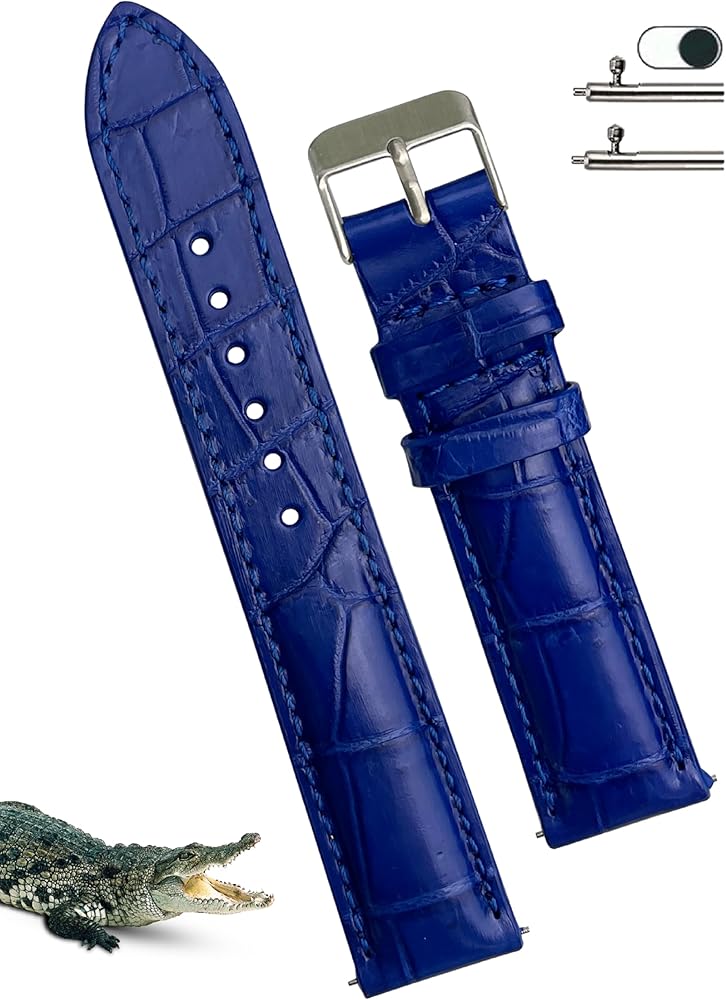 Amazon | [vietnamcreations] 22mm ブルー クロコダイル腕時計ベルト