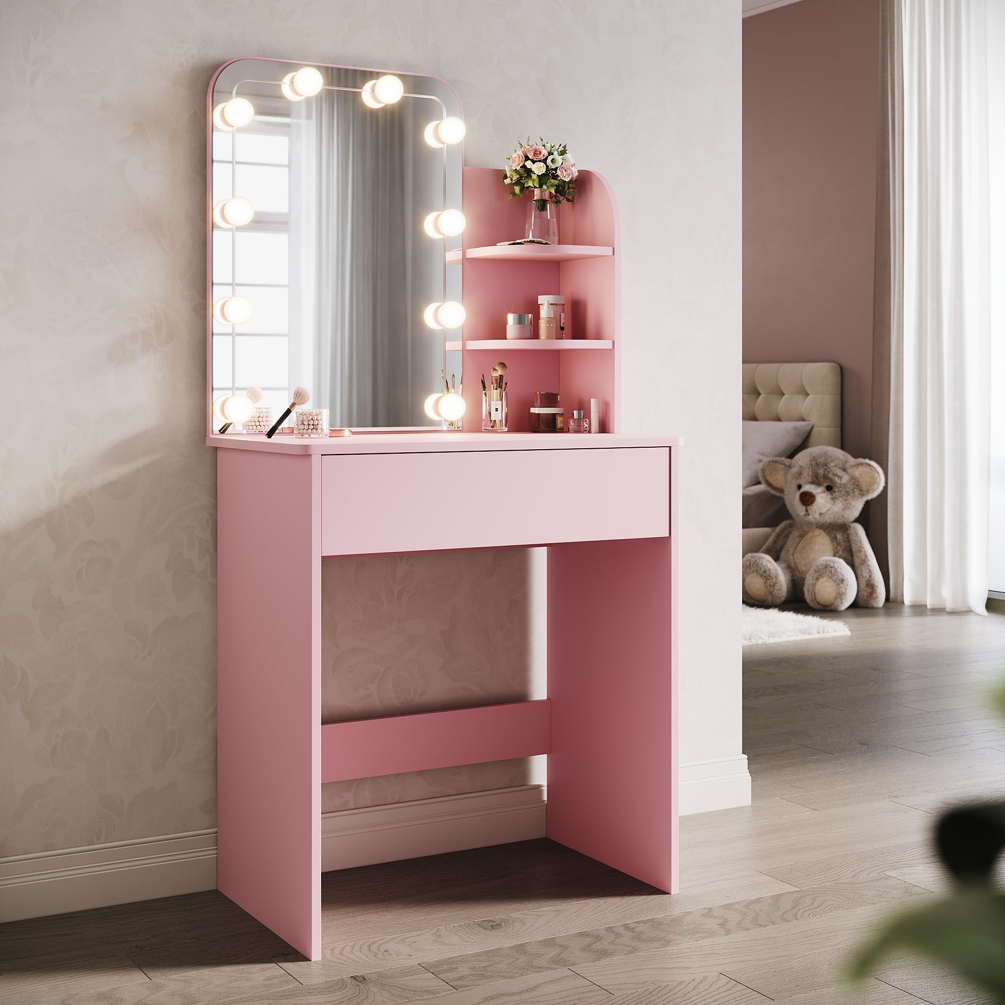 Amazon｜Hoomuway ドレッサー LEDライト付き セット デスク スツール